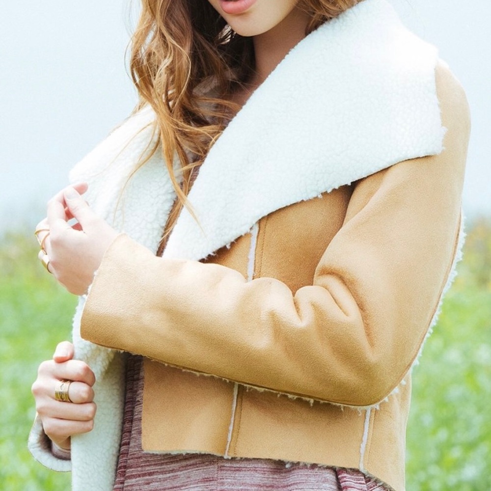 Wet Seal Faux Suede Sherpa Open Front Moto Jacket